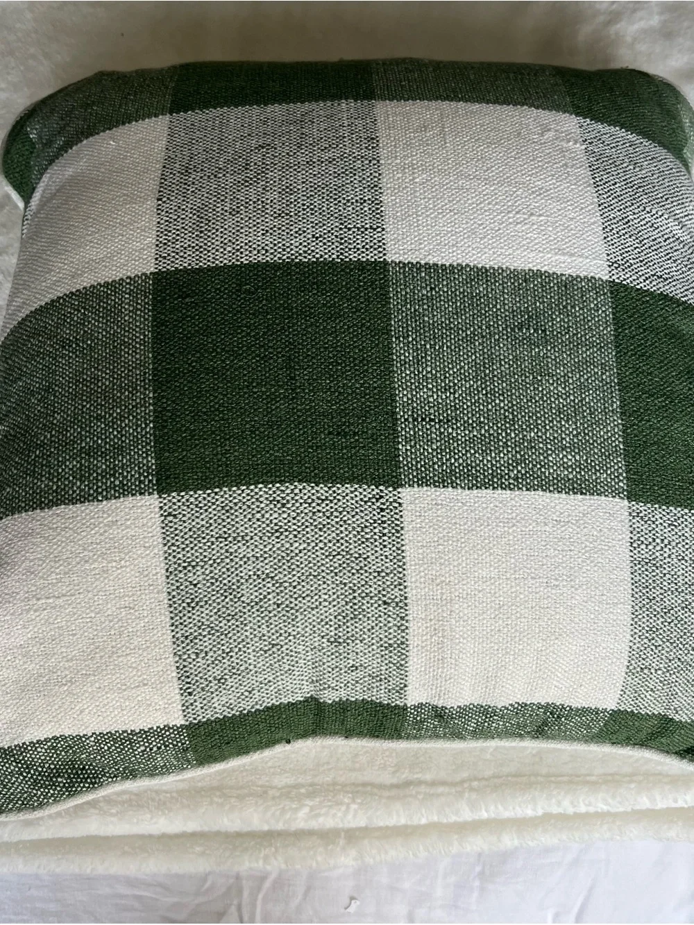 Pottery Barn Green and Cream Sawyer Check Pillow